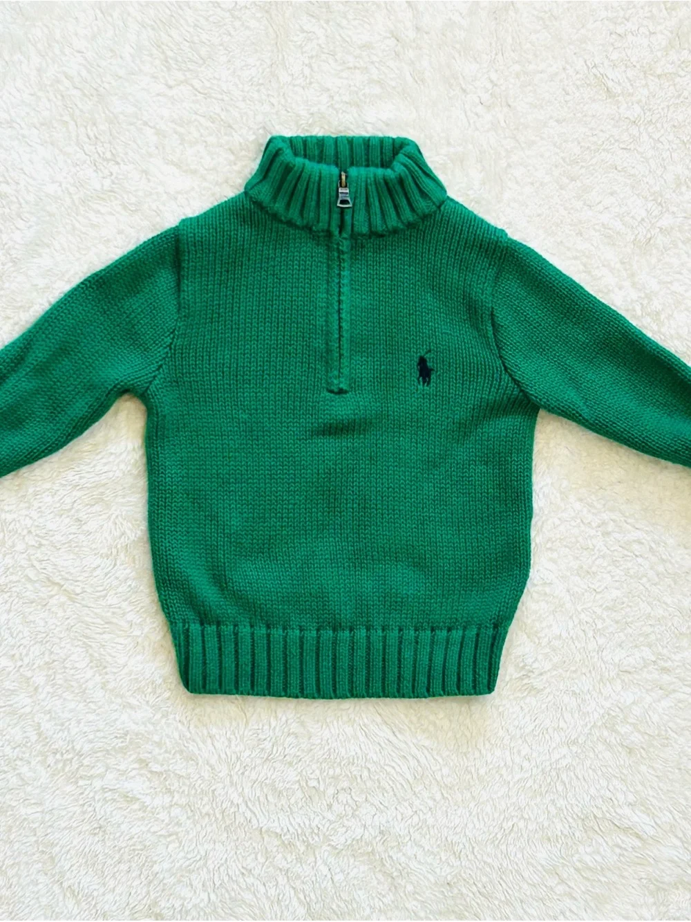 Ralph Lauren Baby Cable-knit Quarter Zip Green Pullover Sweater Sz 9M Cotton
